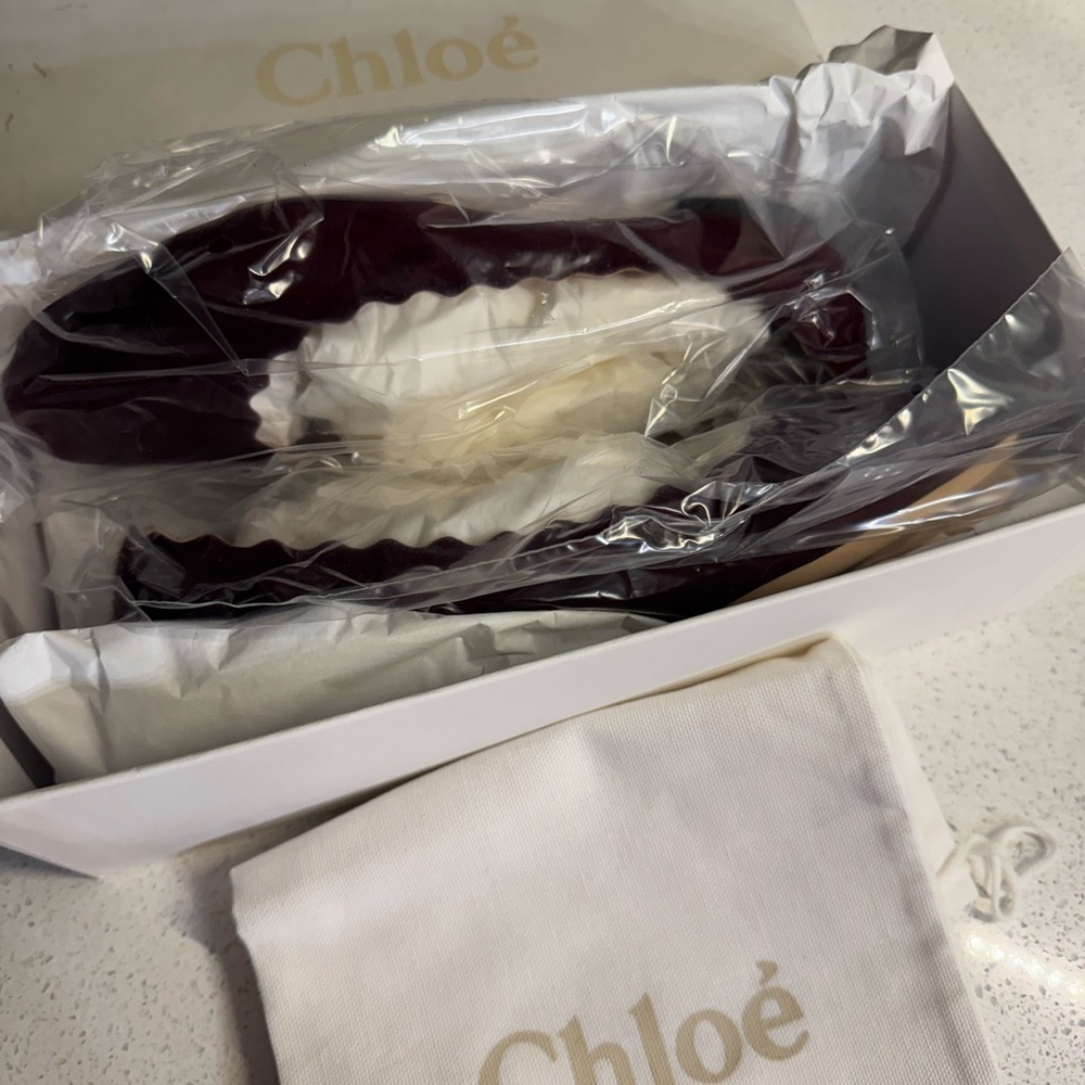 $550 Chloé Suede Scalloped Accent Ballet Flats Dark Red 38.5 NIB - Picture 8 of 8